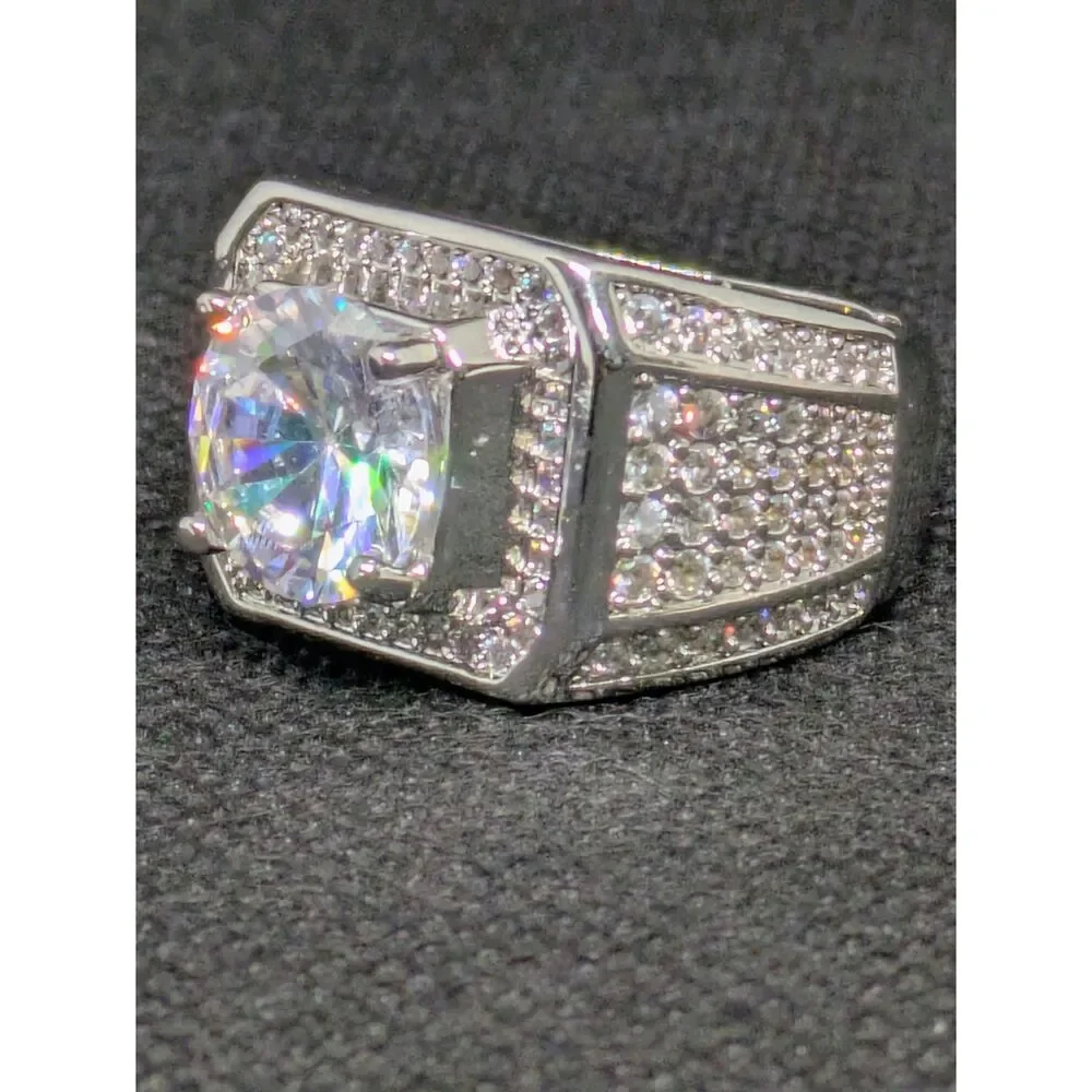 New Mens Iced Out Square Statement Moissanite Accent Ring Adjustable Size 10-12